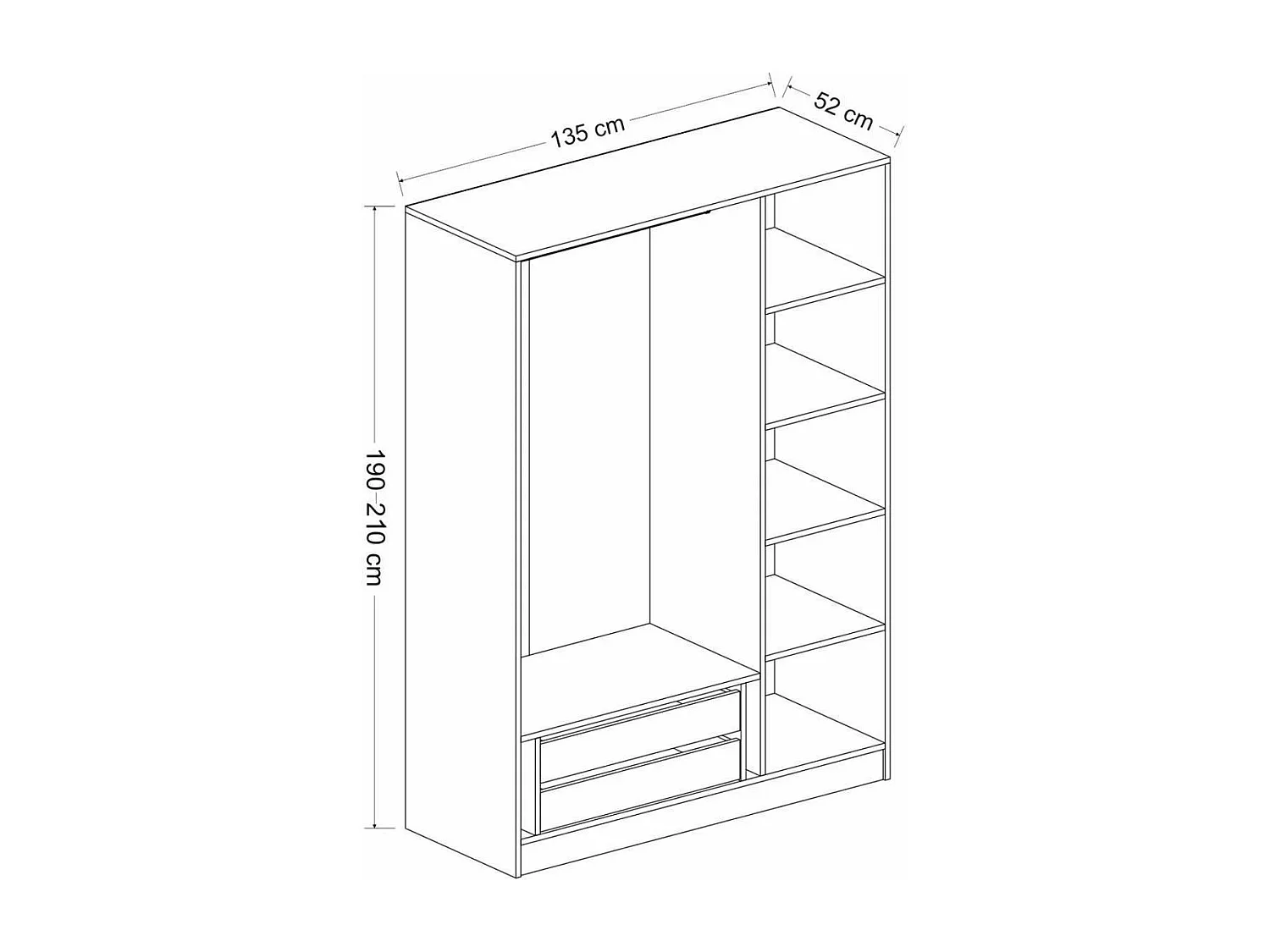 Guardaroba Kailua R132, Bianco, 210x135x52cm, Porte guardaroba: Con cerniere
