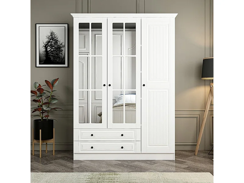 Guardaroba Kailua R132, Bianco, 210x135x52cm, Porte guardaroba: Con cerniere