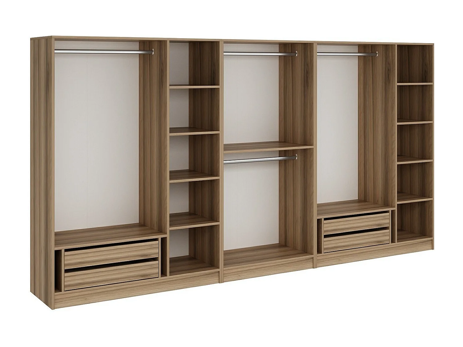 Armoire ouverte Antipax L360xH210cm 4 tringles et 4 tiroirs Bois clair