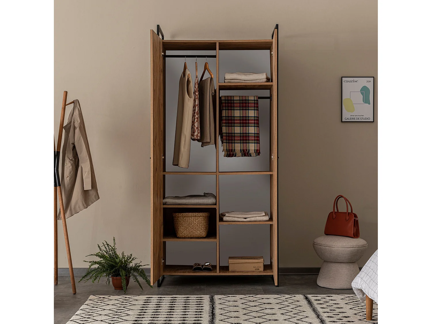 Armoire style industriel Fodienda L104cm avec 2 portes Bois et Métal Noir