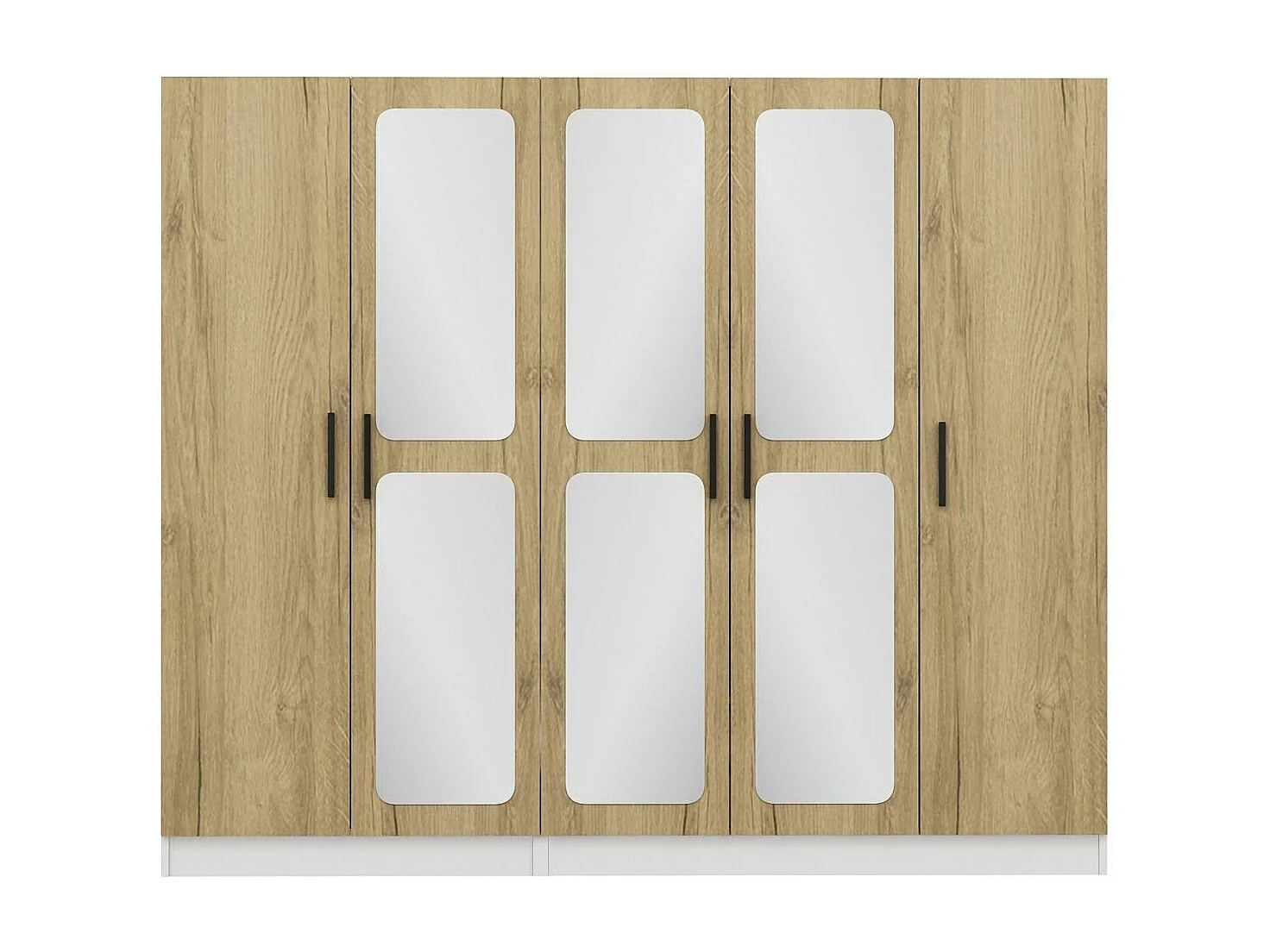 Armoire 5 portes et 6 miroirs Bangka L225xH210cm Bois clair et Blanc