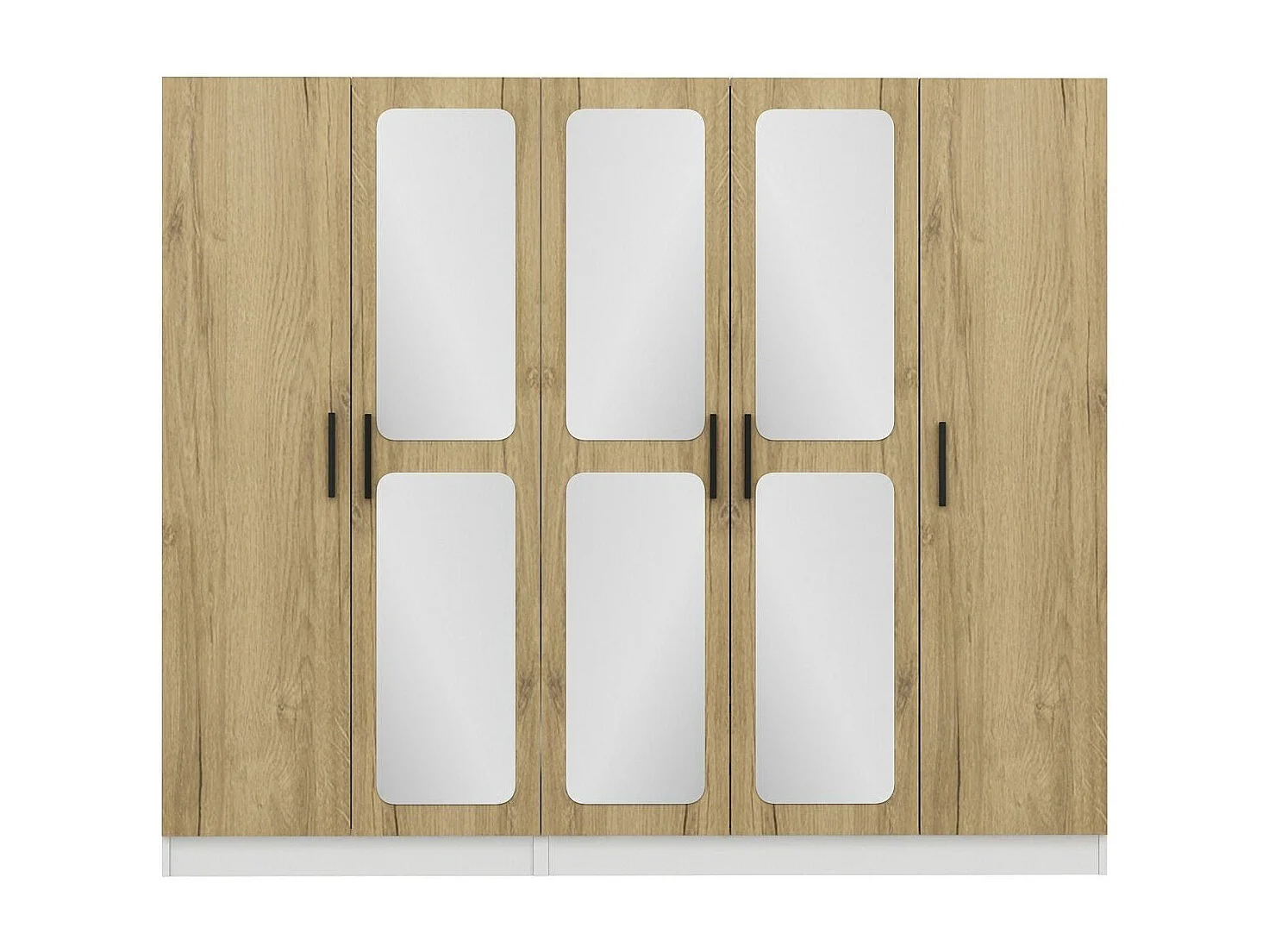Armoire 5 portes et 6 miroirs Bangka L225xH210cm Bois clair et Blanc