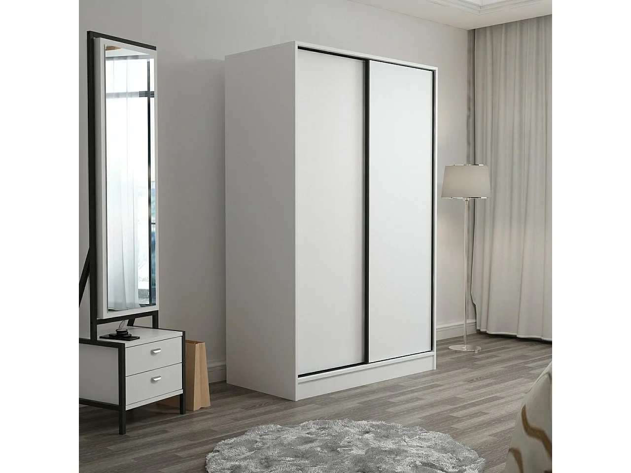 Armoire design 2 portes coulissantes Selong L120xH210cm Blanc