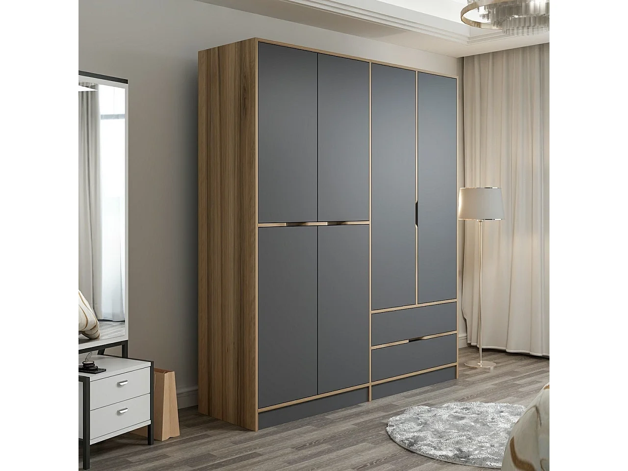 Elina multifunktionaler Kleiderschrank mit Regalen 185 cm - Anthrazit