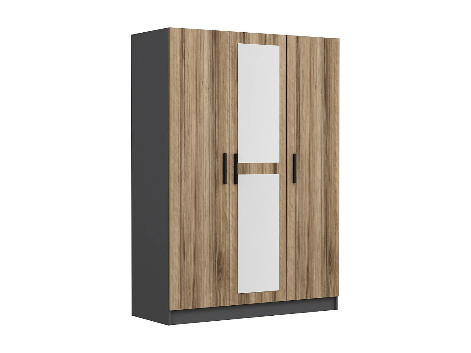 Armoire 3 portes et 2 miroirs Sanur L135xH190cm Bois clair et Anthracite