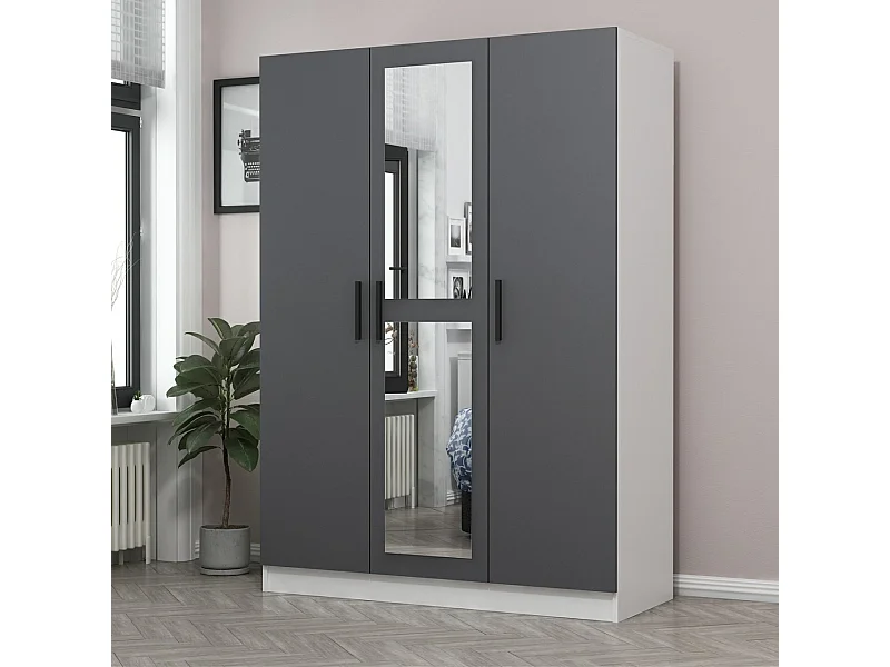Armoire 3 portes et 2 miroirs Sanur L135xH190cm Anthracite