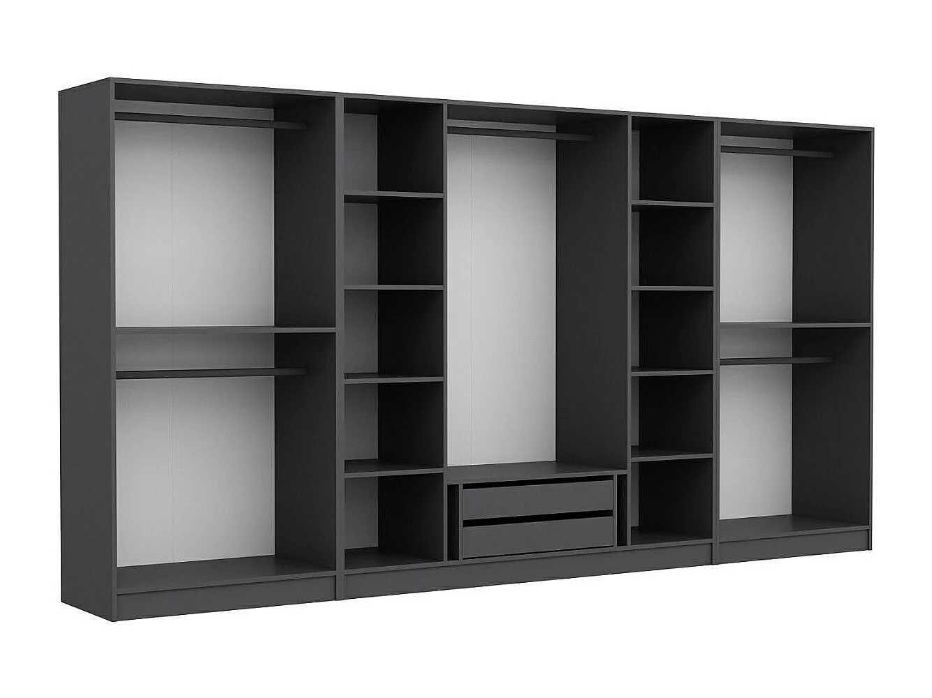 Armoire ouverte Antipax L360xH190cm 5 tringles et 2 tiroirs Anthracite
