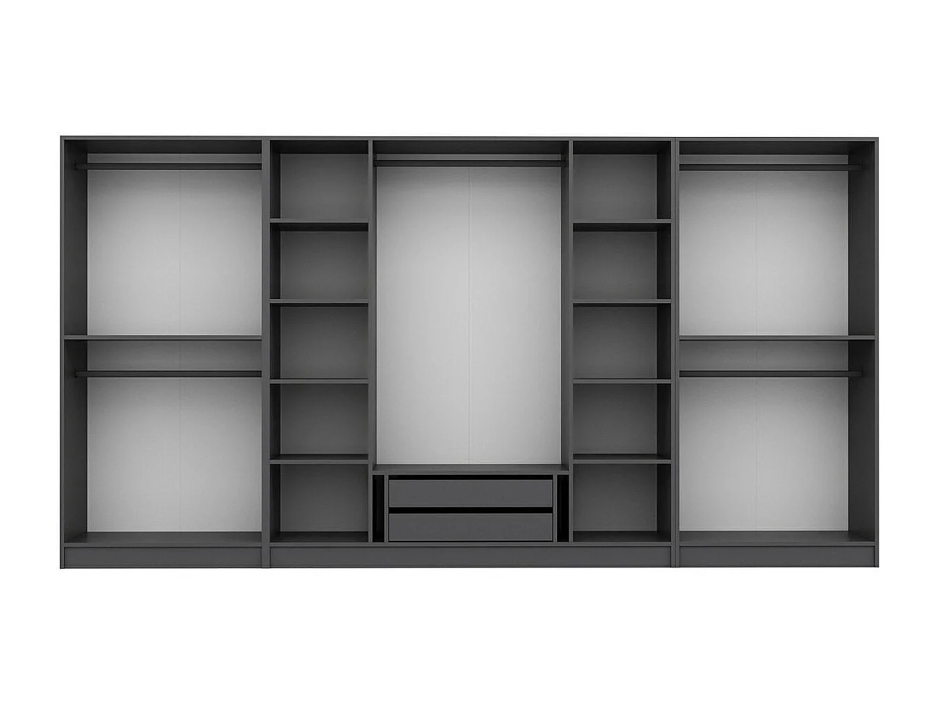 Armoire ouverte Antipax L360xH190cm 5 tringles et 2 tiroirs Anthracite