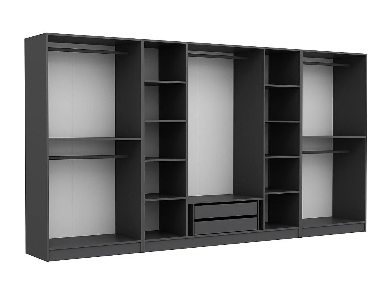 Armoire ouverte Antipax L360xH190cm 5 tringles et 2 tiroirs Anthracite
