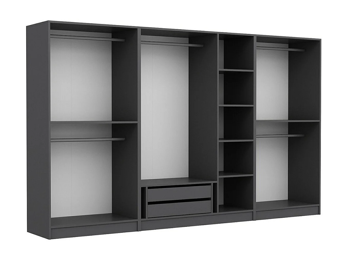 Armoire ouverte Antipax L315xH190cm 5 tringles et 2 tiroirs Anthracite