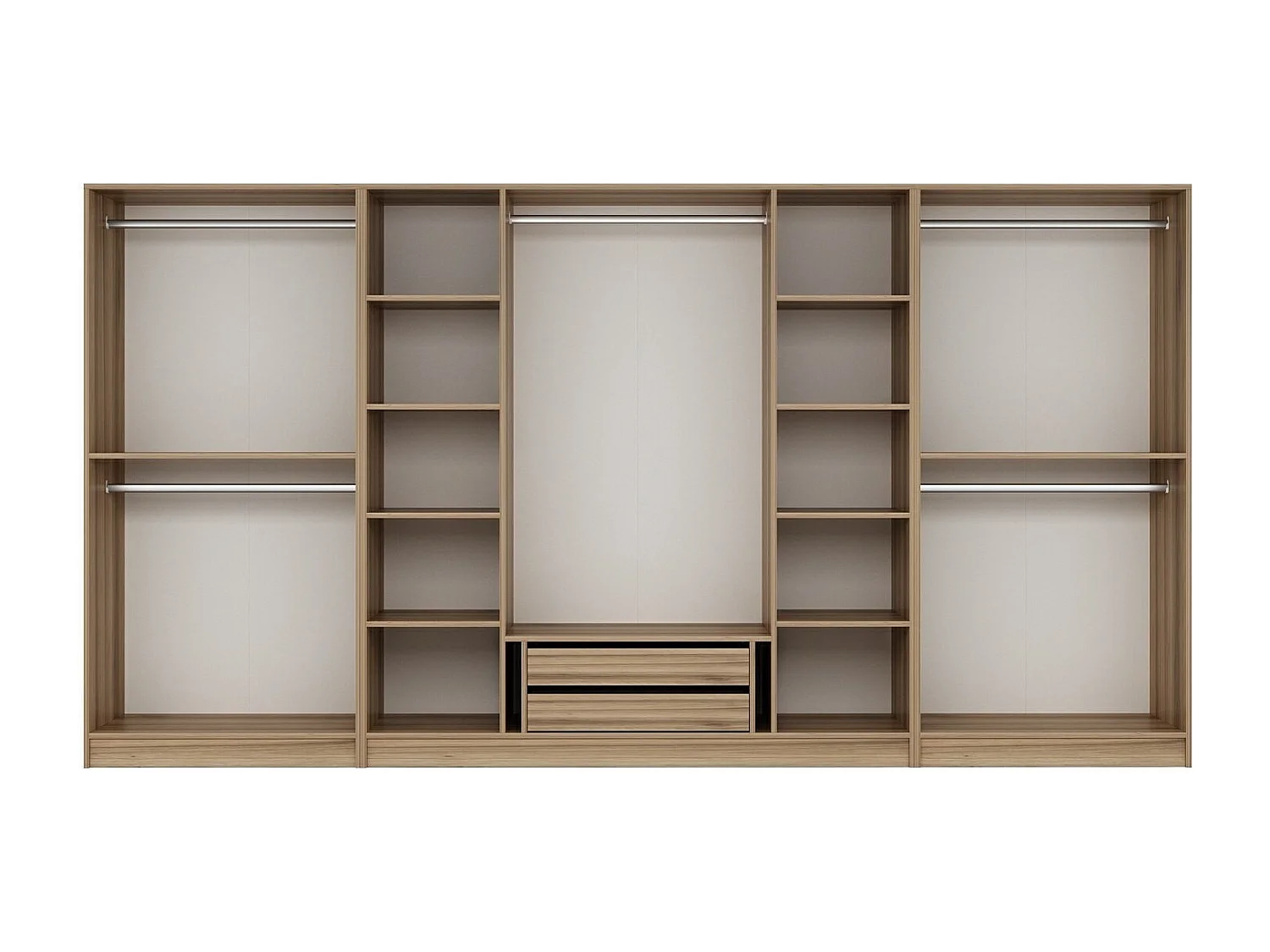 Armoire ouverte Antipax L360xH190cm 5 tringles et 2 tiroirs Bois clair