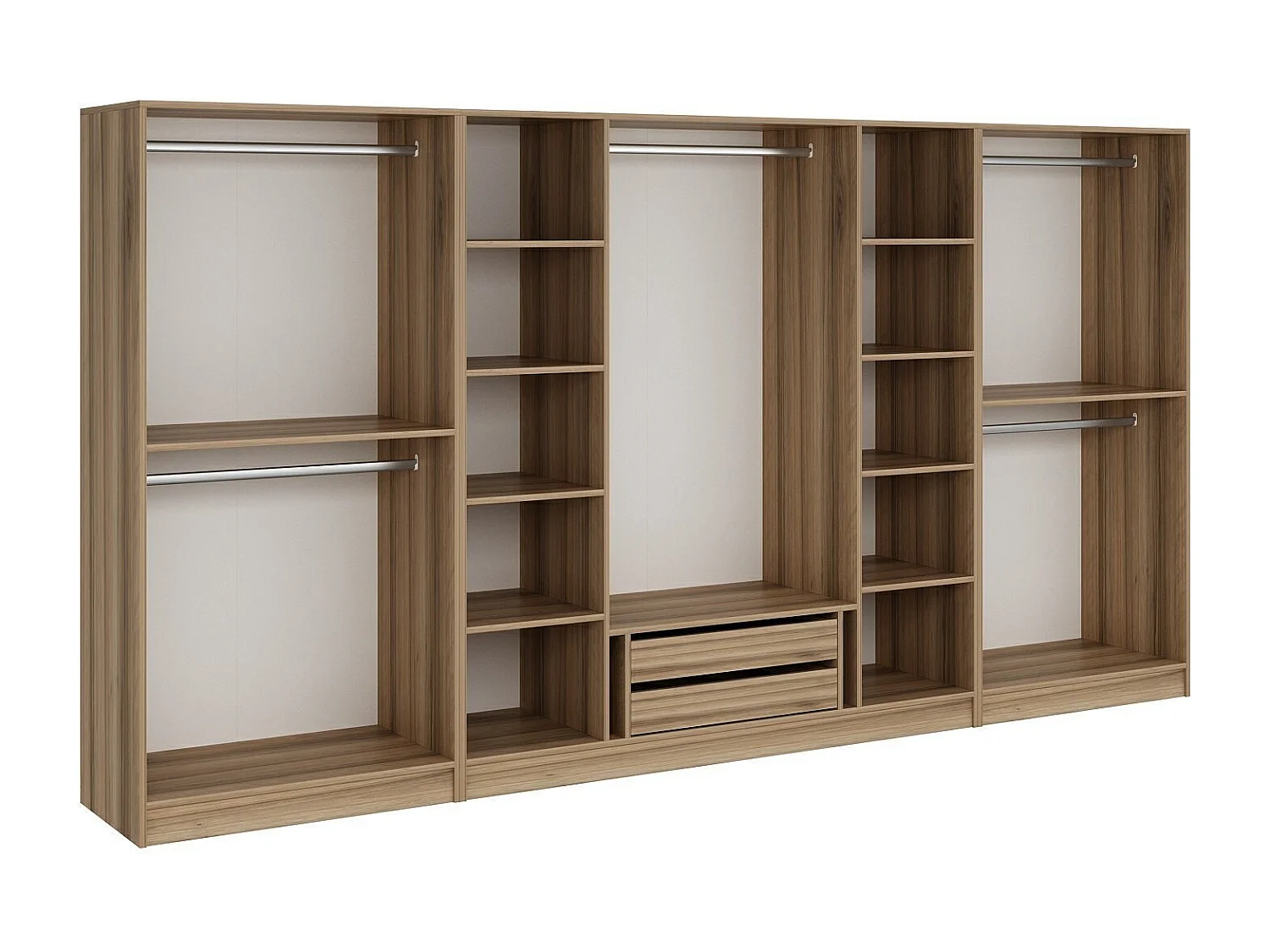 Armoire ouverte Antipax L360xH190cm 5 tringles et 2 tiroirs Bois clair