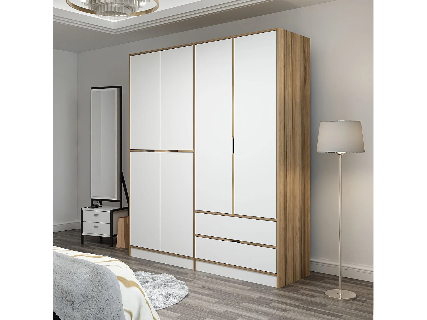 Elina multifunktionaler Kleiderschrank mit Regalen 185 cm - Weiß