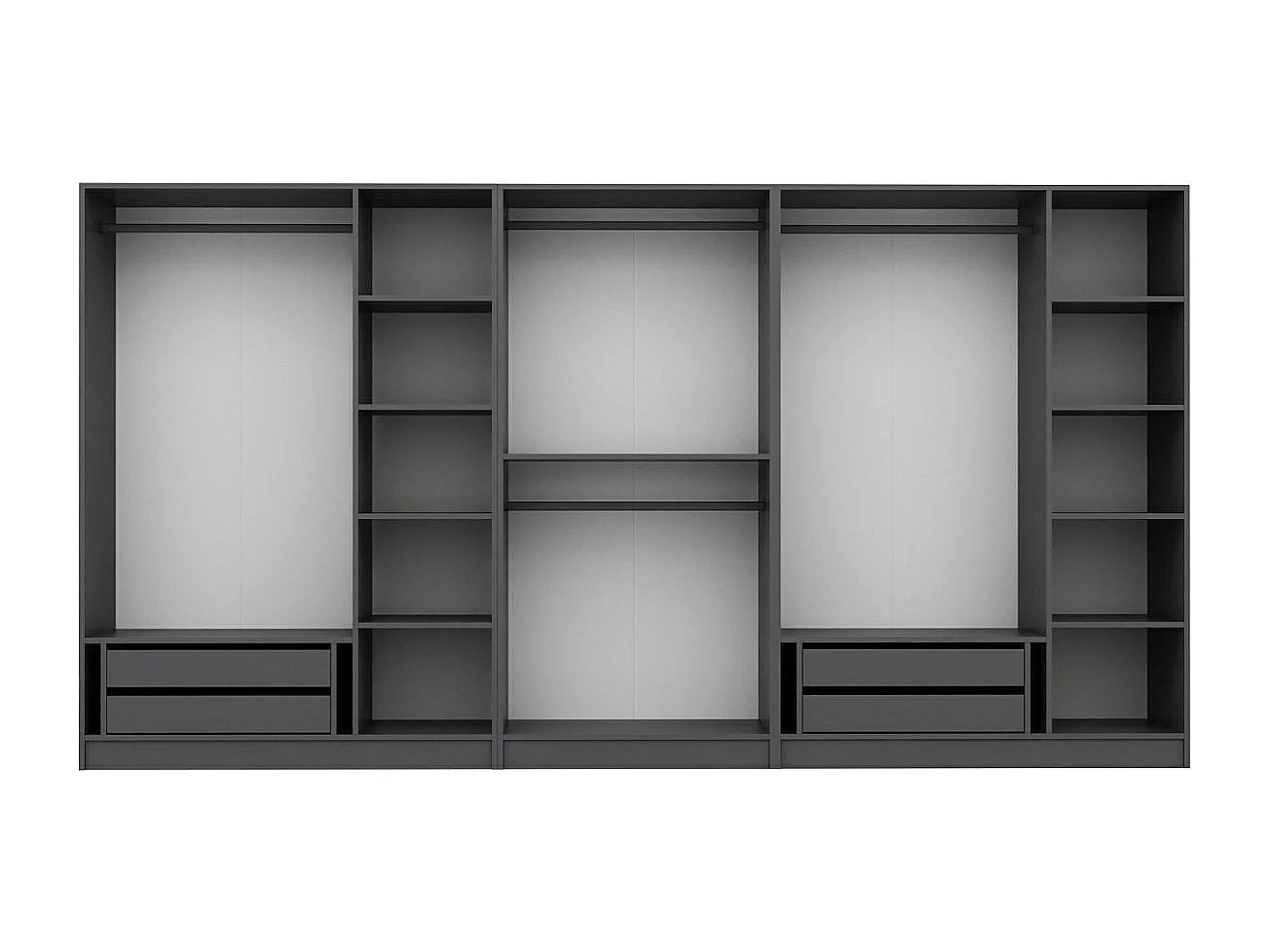 Armoire ouverte Antipax L360xH190cm 4 tringles et 4 tiroirs Anthracite