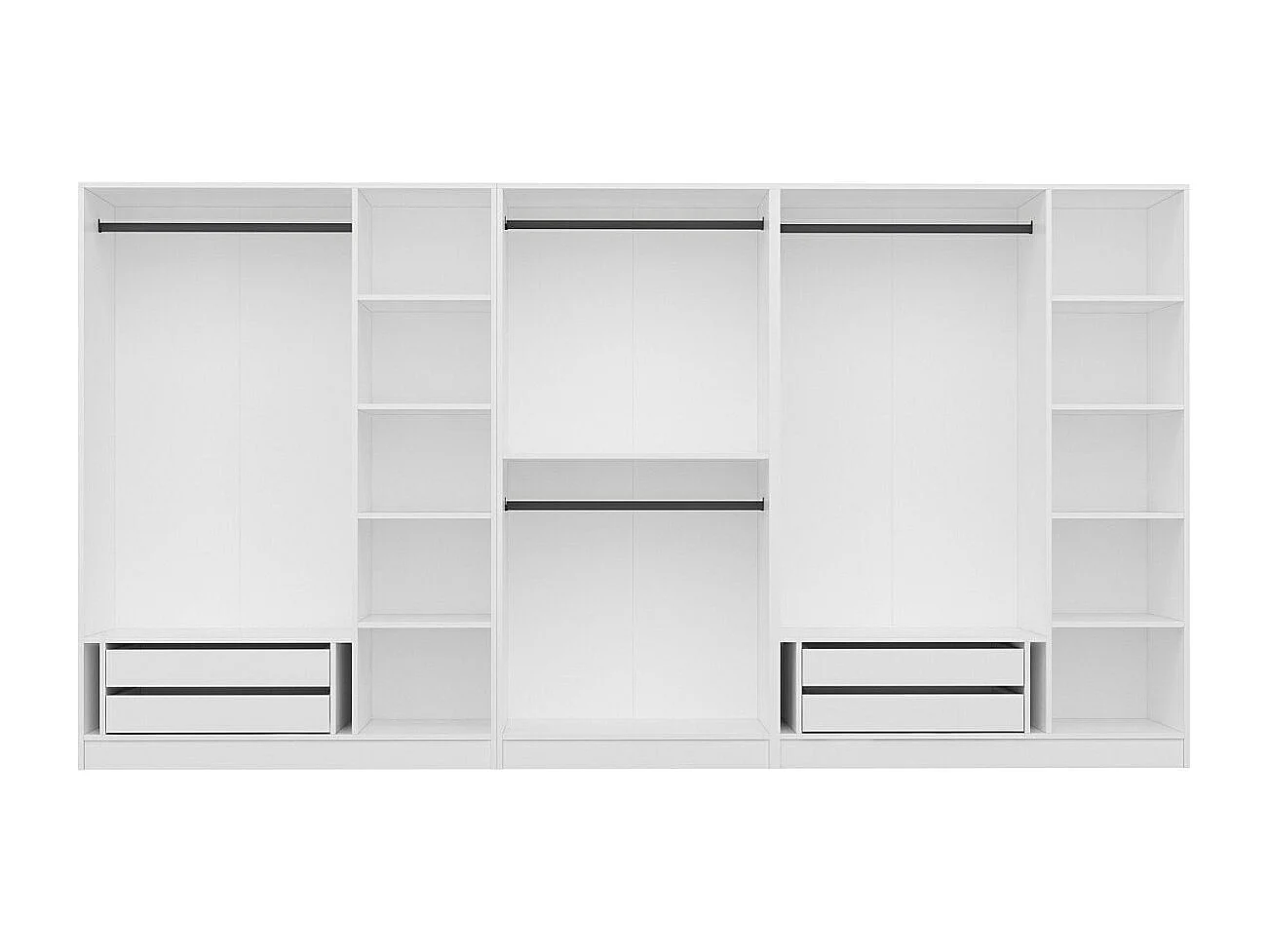 Armoire ouverte Antipax L360xH190cm 4 tringles et 4 tiroirs Blanc