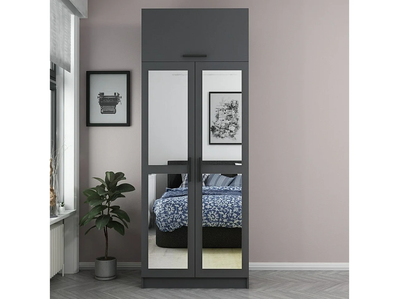 Armoire 3 portes et 4 miroirs Sanur L90xH235cm Anthracite