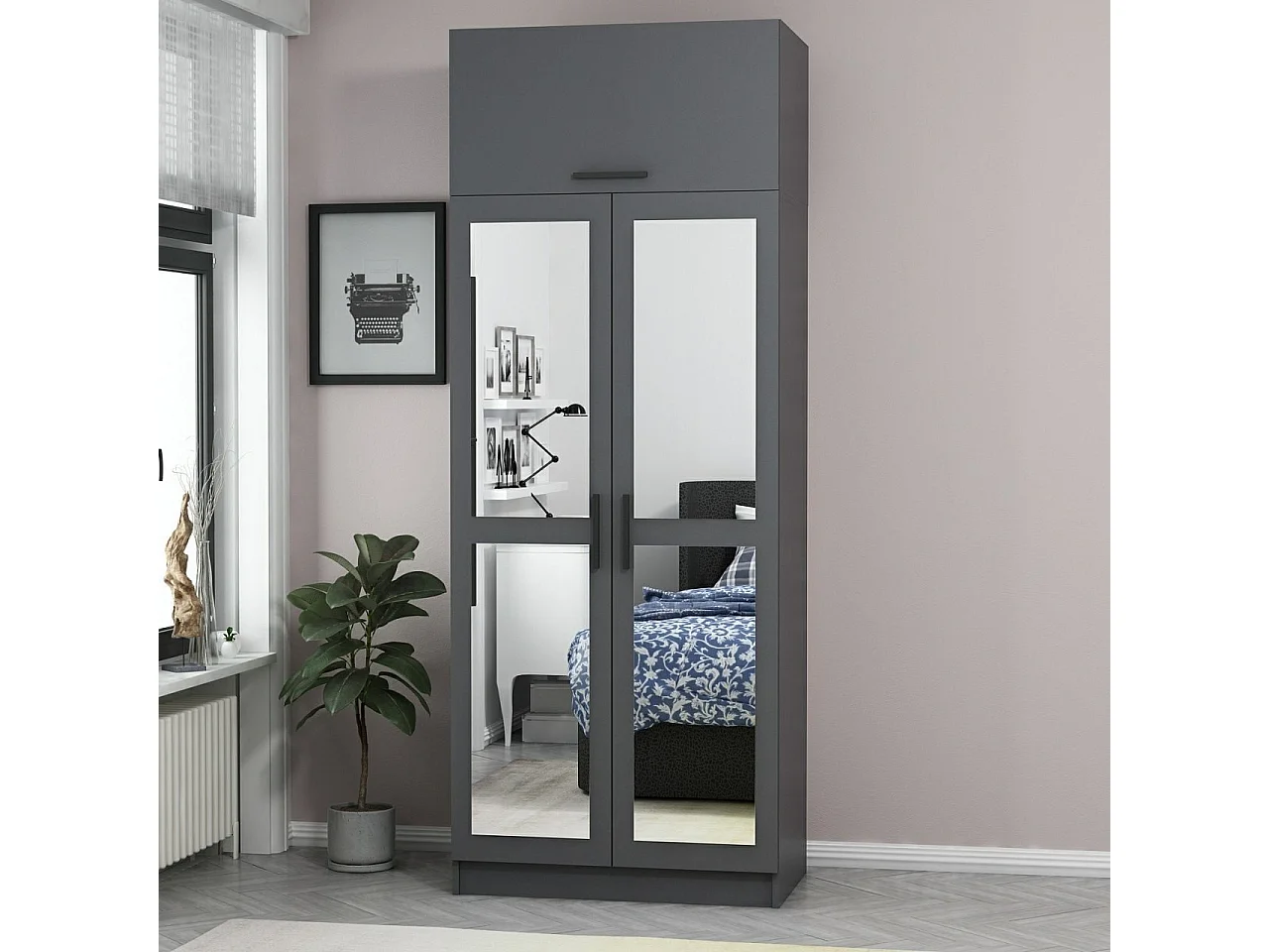 Armoire 3 portes et 4 miroirs Sanur L90xH235cm Anthracite