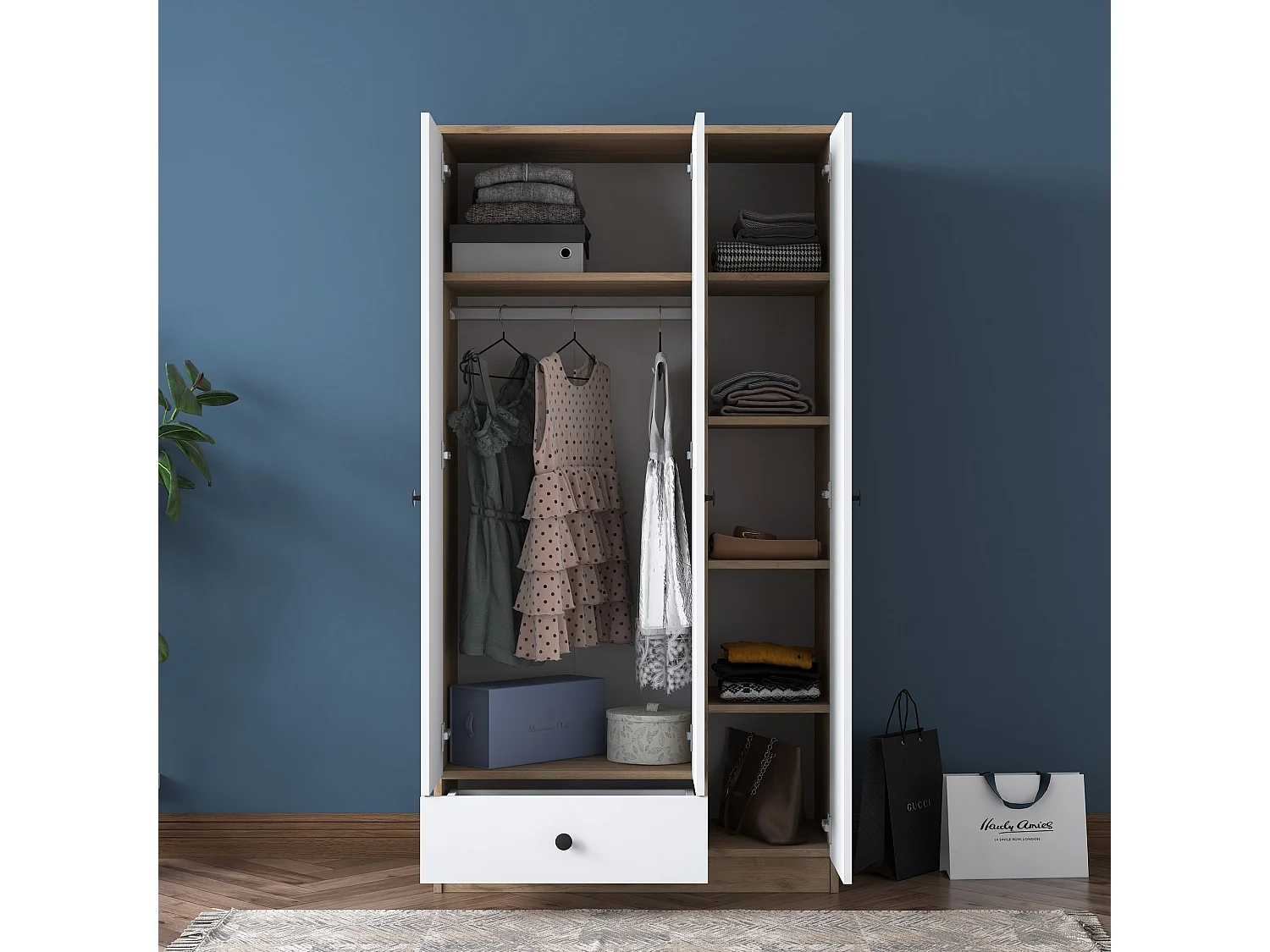 Armario BA117-2253 blanco color nogal 175x182x50 cm