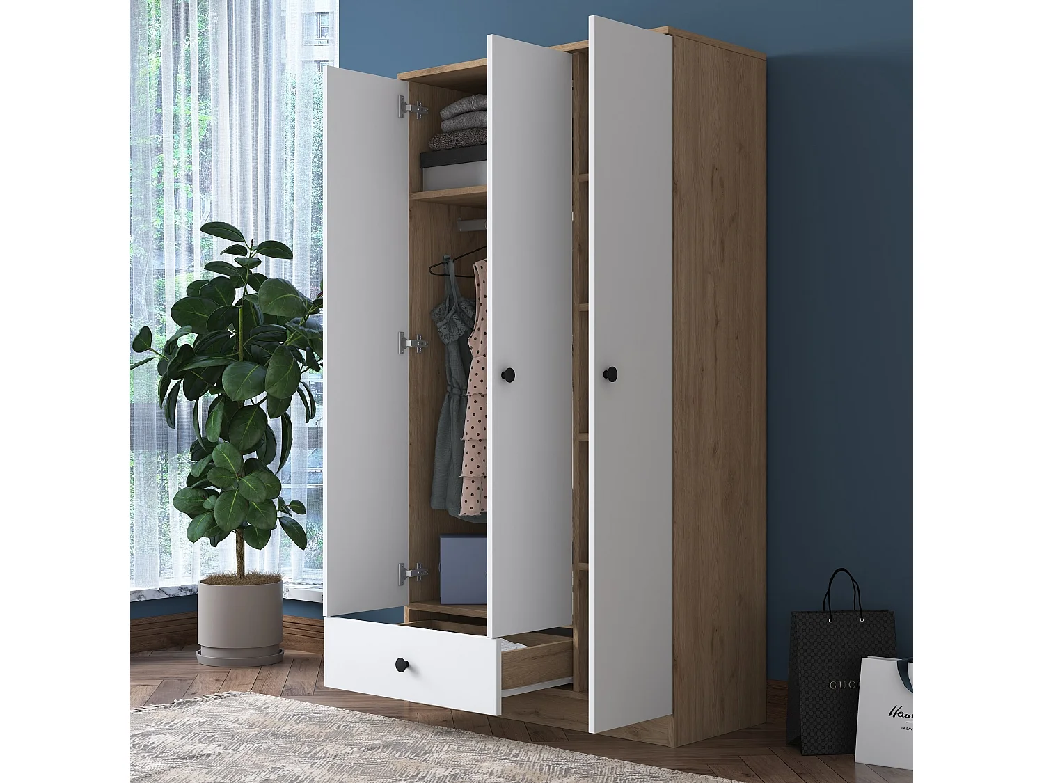 Armario BA117-2253 blanco color nogal 175x182x50 cm