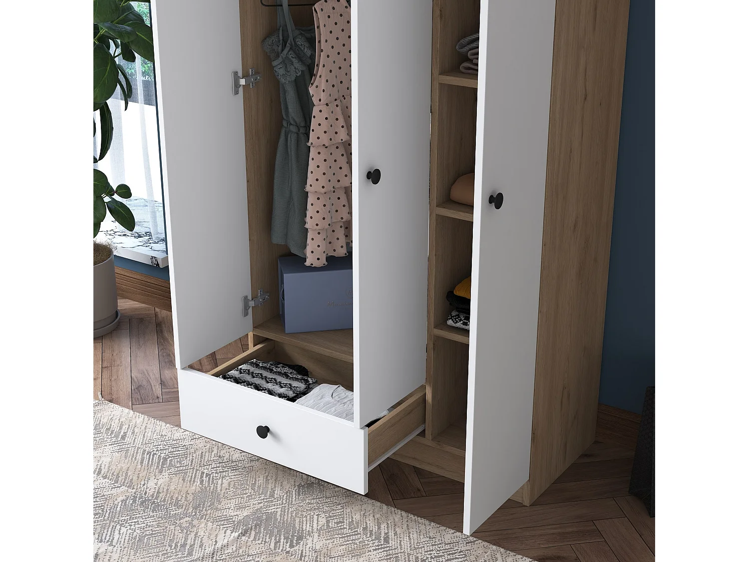 Armario BA117-2253 blanco color nogal 175x182x50 cm