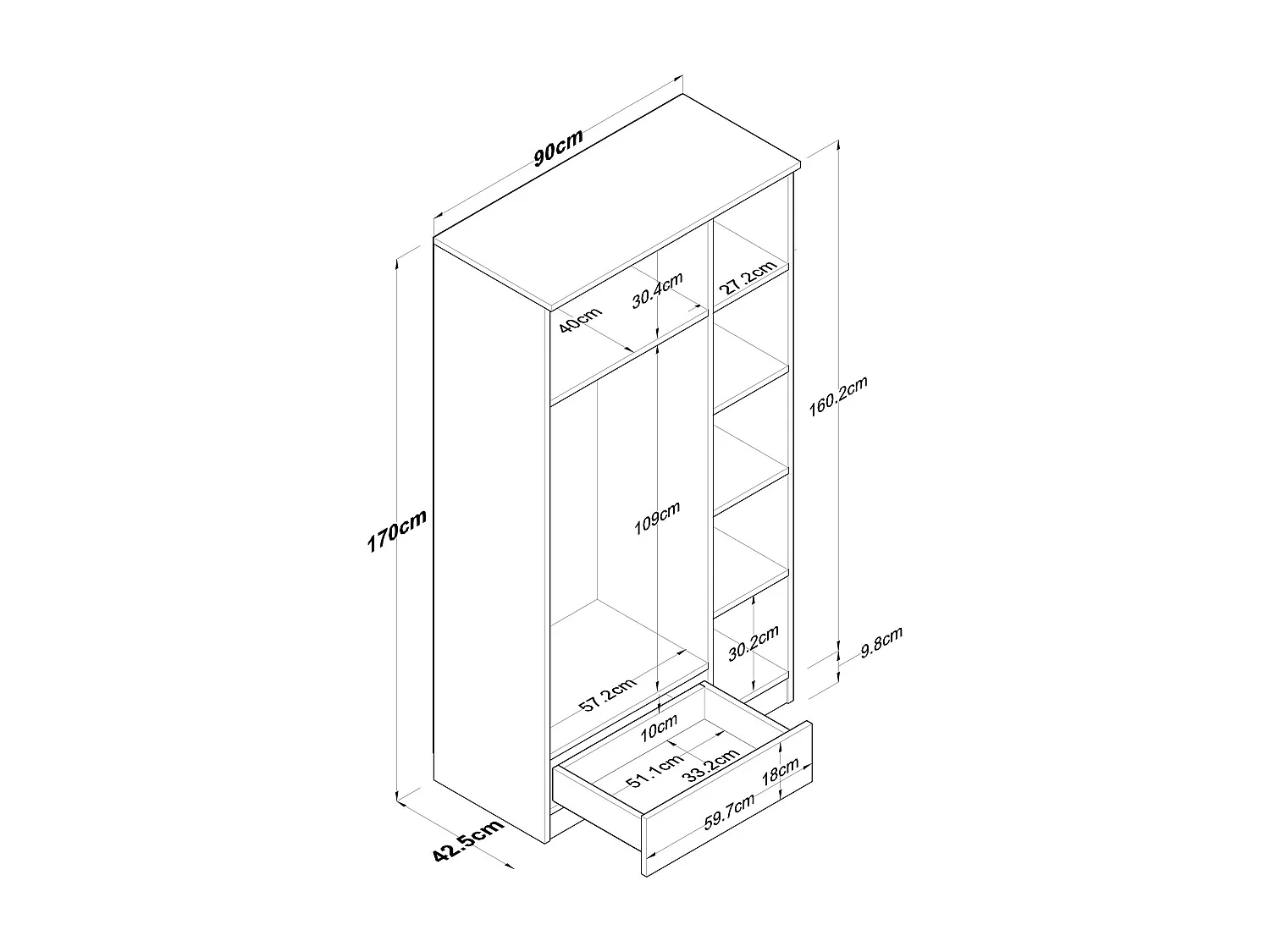 Armario BA117-2253 blanco color nogal 175x182x50 cm
