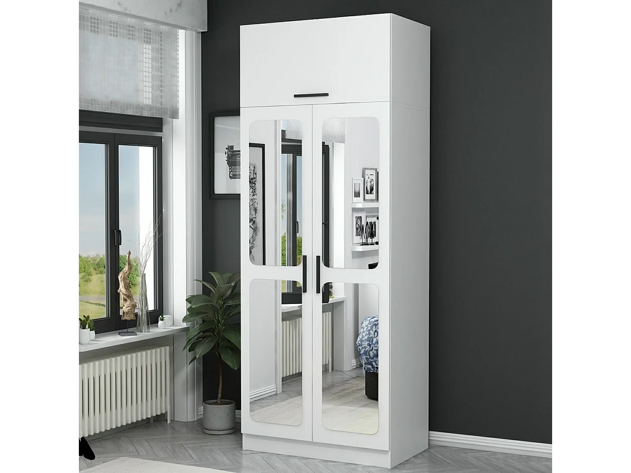 Armoire 3 portes et 4 miroirs Sanur L90xH255cm Blanc