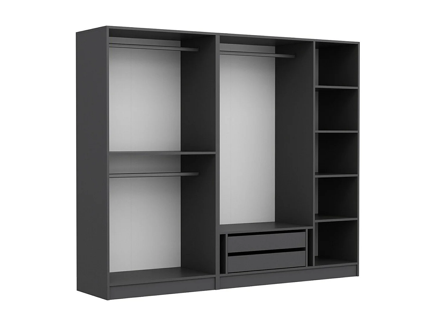Armoire ouverte Antipax L225xH210cm 3 tringles et 2 tiroirs Anthracite