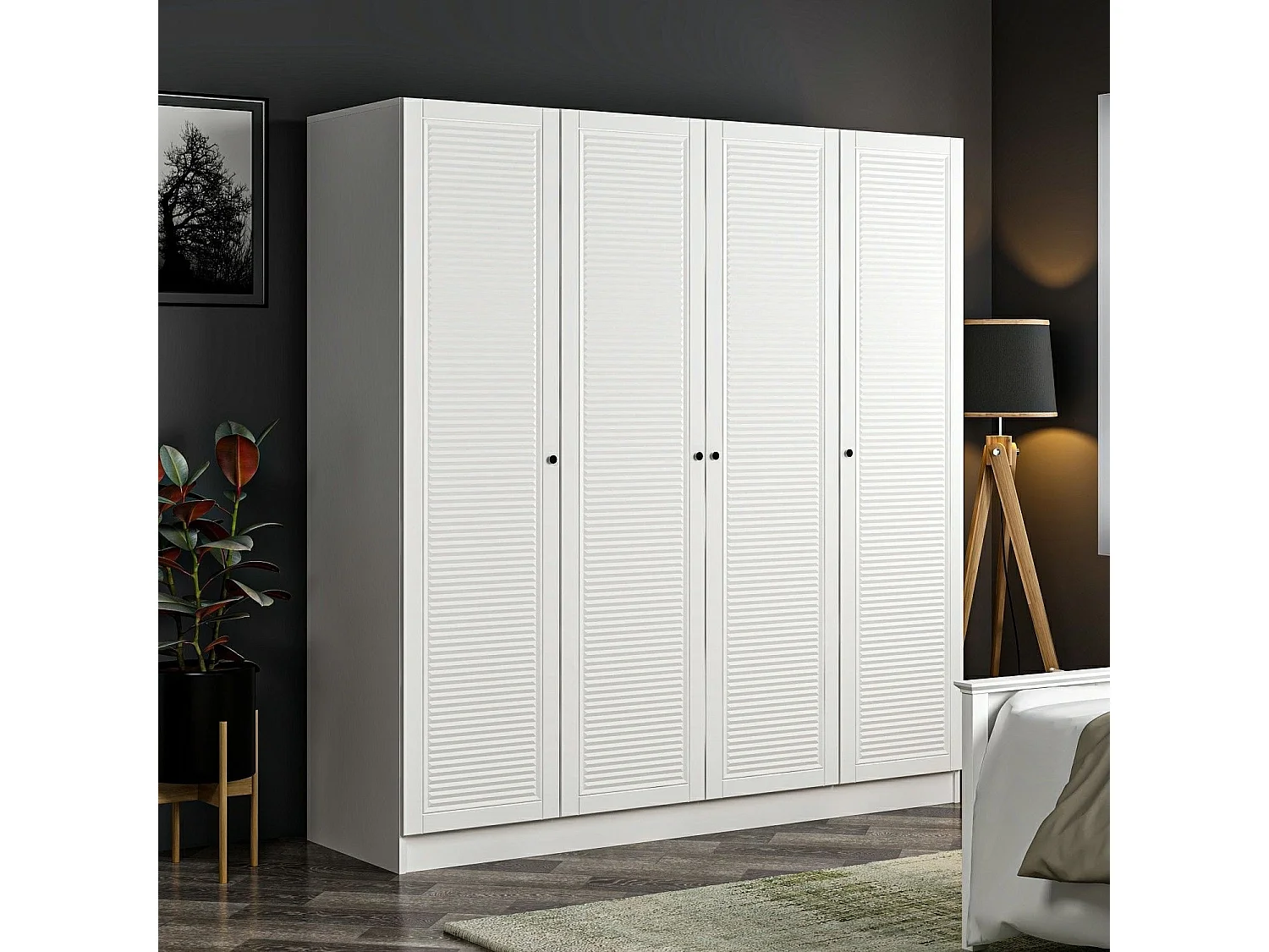 Guardaroba Kailua R114, Bianco, 190x180x52cm, Porte guardaroba: Con cerniere