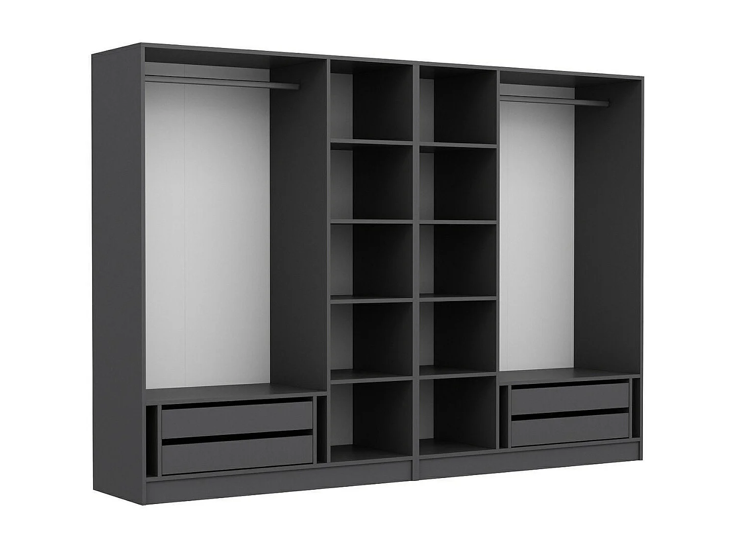 Armoire ouverte Antipax L270xH210cm 2 tringles et 4 tiroirs Anthracite