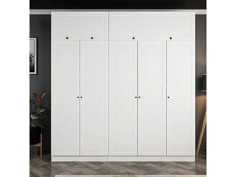 Armoire haute 5 portes battantes et 2 portes basculantes Kuta L225xH255cm Bois Blanc