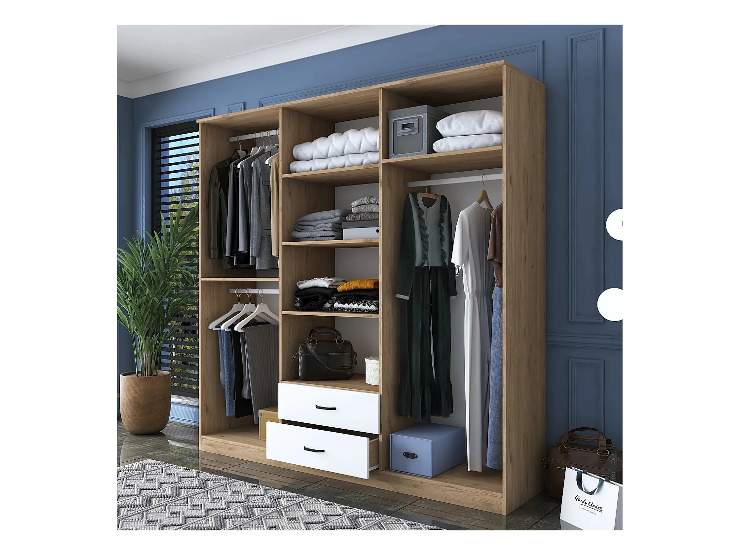 Armario BA130 3049 color nogal Blanco 210x210x52 cm