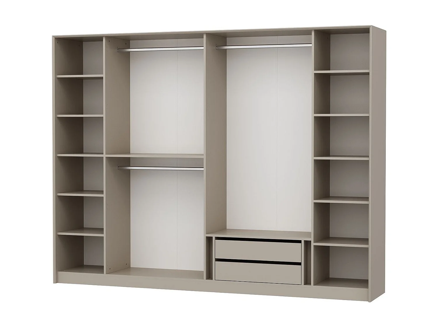 Armoire 2 portes et 4 portes vitrées Eurybie L274xH210cm Blanc crème avec finition doré