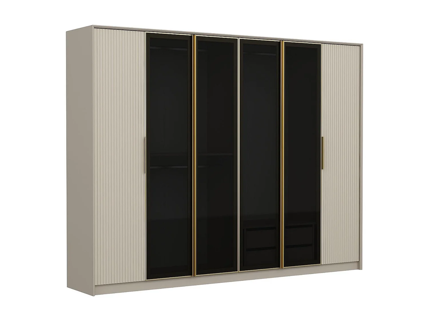 Armoire 2 portes et 4 portes vitrées Eurybie L274xH210cm Blanc crème avec finition doré