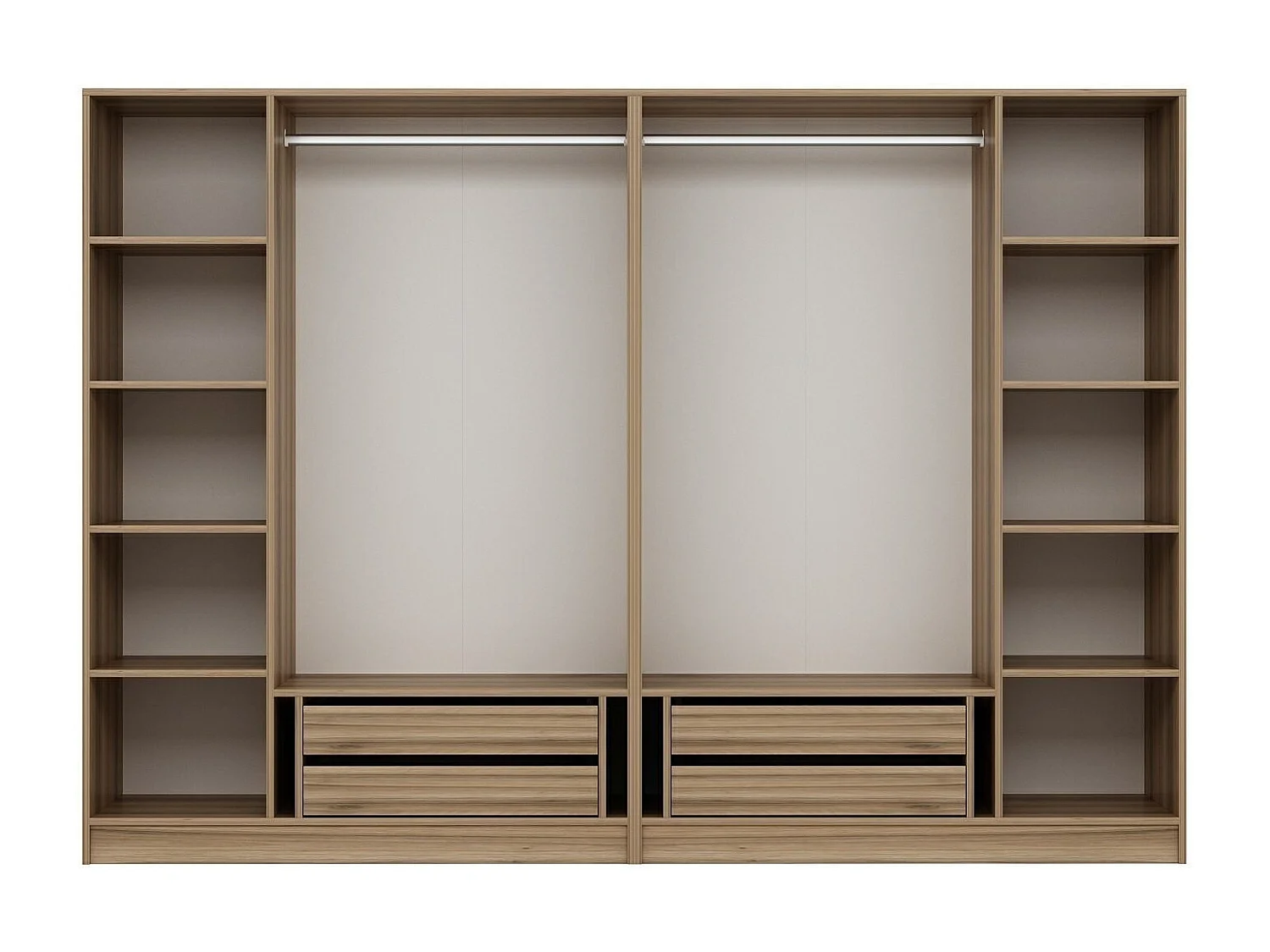 Armoire ouverte Antipax L270xH210cm 2 tringles et 4 tiroirs Bois clair