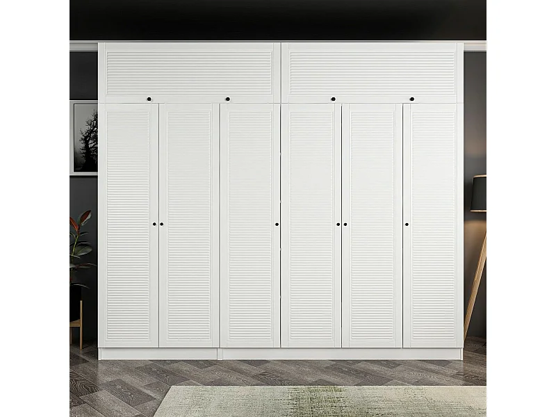 Armoire haute 6 portes battantes et 2 portes basculantes Kuta L270xH255cm Bois Blanc