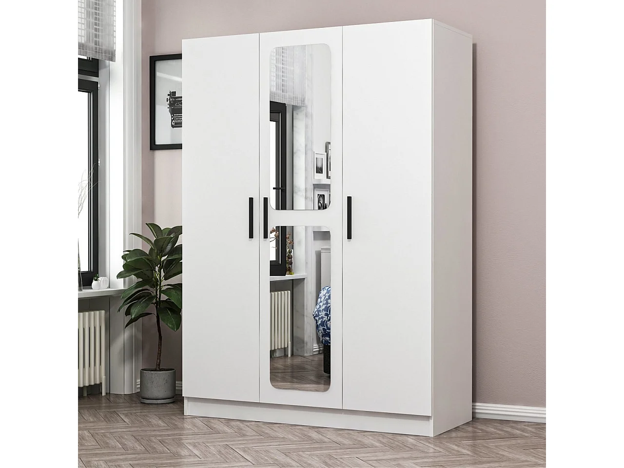 Guardaroba Kailua L124, Bianco, 190x135x52cm, Porte guardaroba: Con cerniere