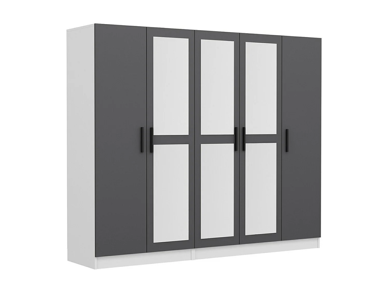 Armoires 5 portes et 6 miroirs Sanur L225xH210cm Anthracite et Blanc