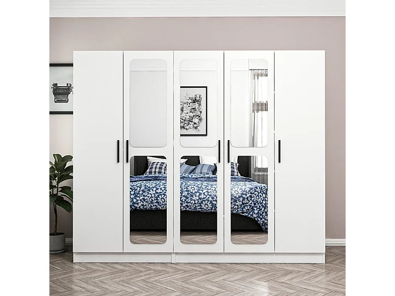 Armoire 5 portes et 6 miroirs Bangka L225xH190cm Blanc