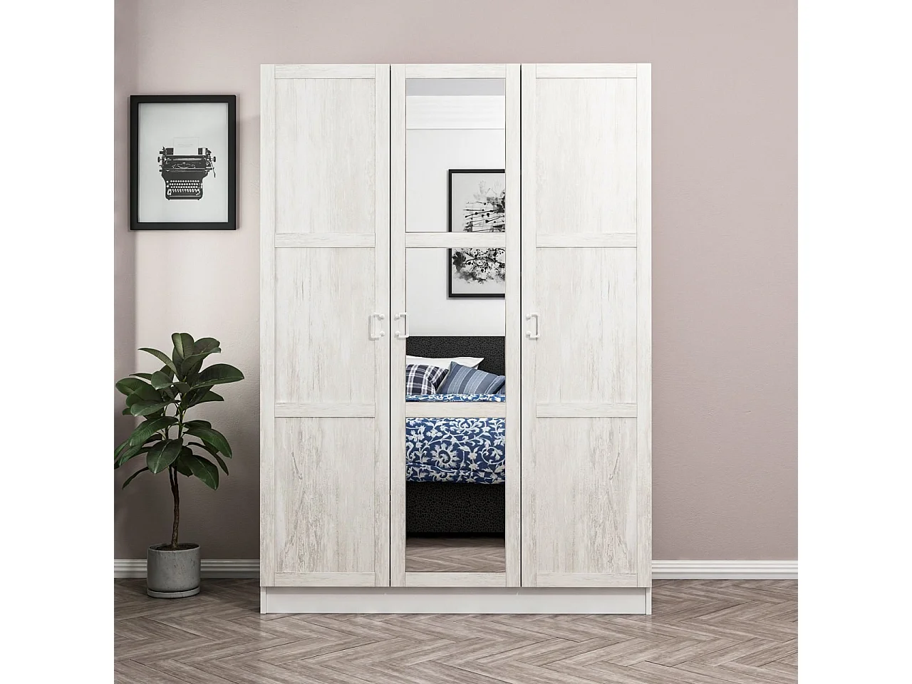 Guardaroba Kailua P112, Rovere sbiancato, 210x135x52cm, Porte guardaroba: Con cerniere