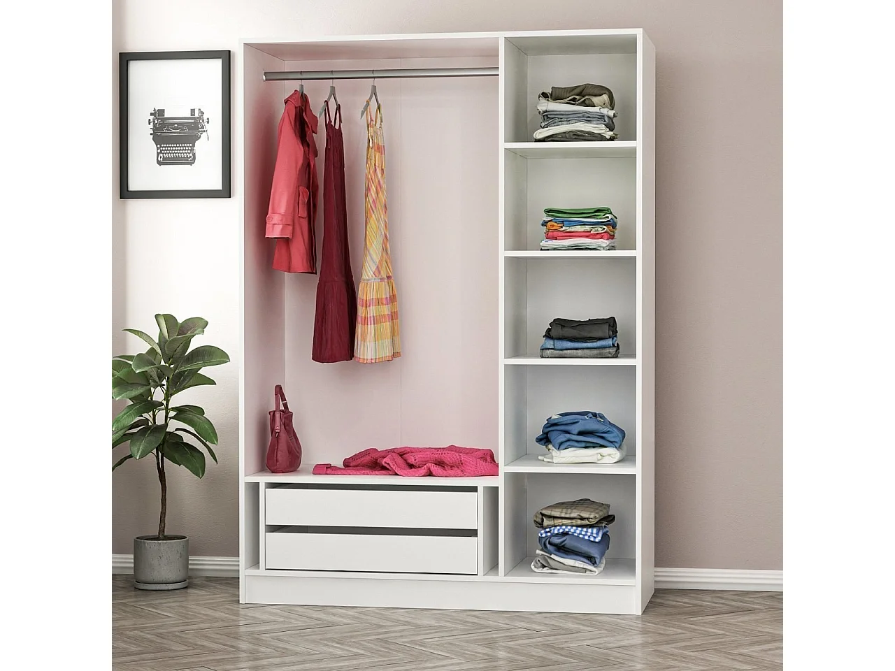 Guardaroba Kailua P112, Rovere sbiancato, 210x135x52cm, Porte guardaroba: Con cerniere