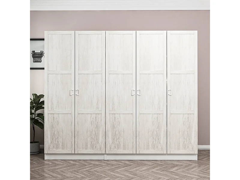 Armoire 5 portes Parai L225xH190cm Blanc