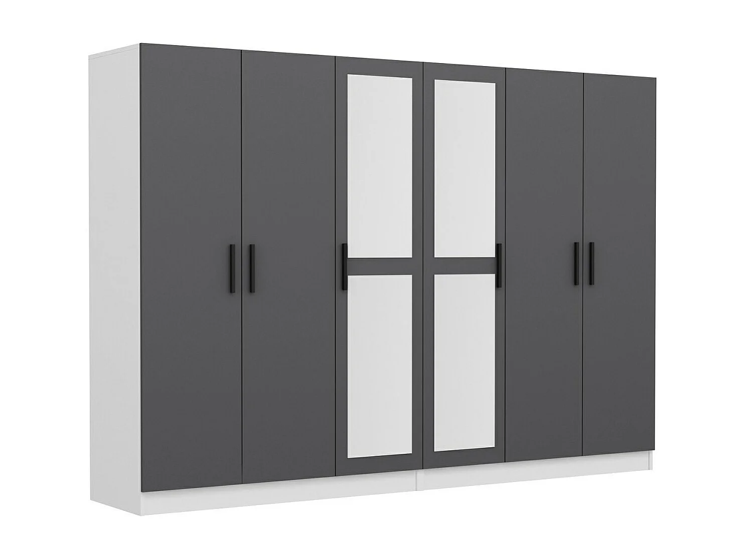 Armoires 6 portes et 4 miroirs Sanur L270xH190cm Anthracite et Blanc