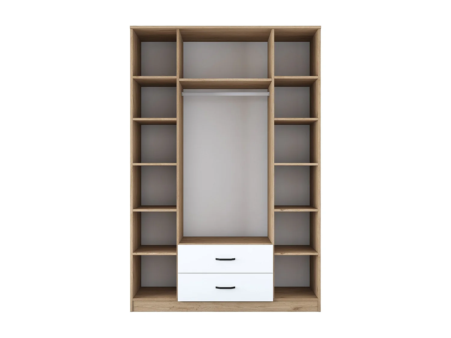 Roupeiro Freya com Espelho - 4 Portas e 2 Gavetas em Nogueira e Branco, 210x210x51.5cm