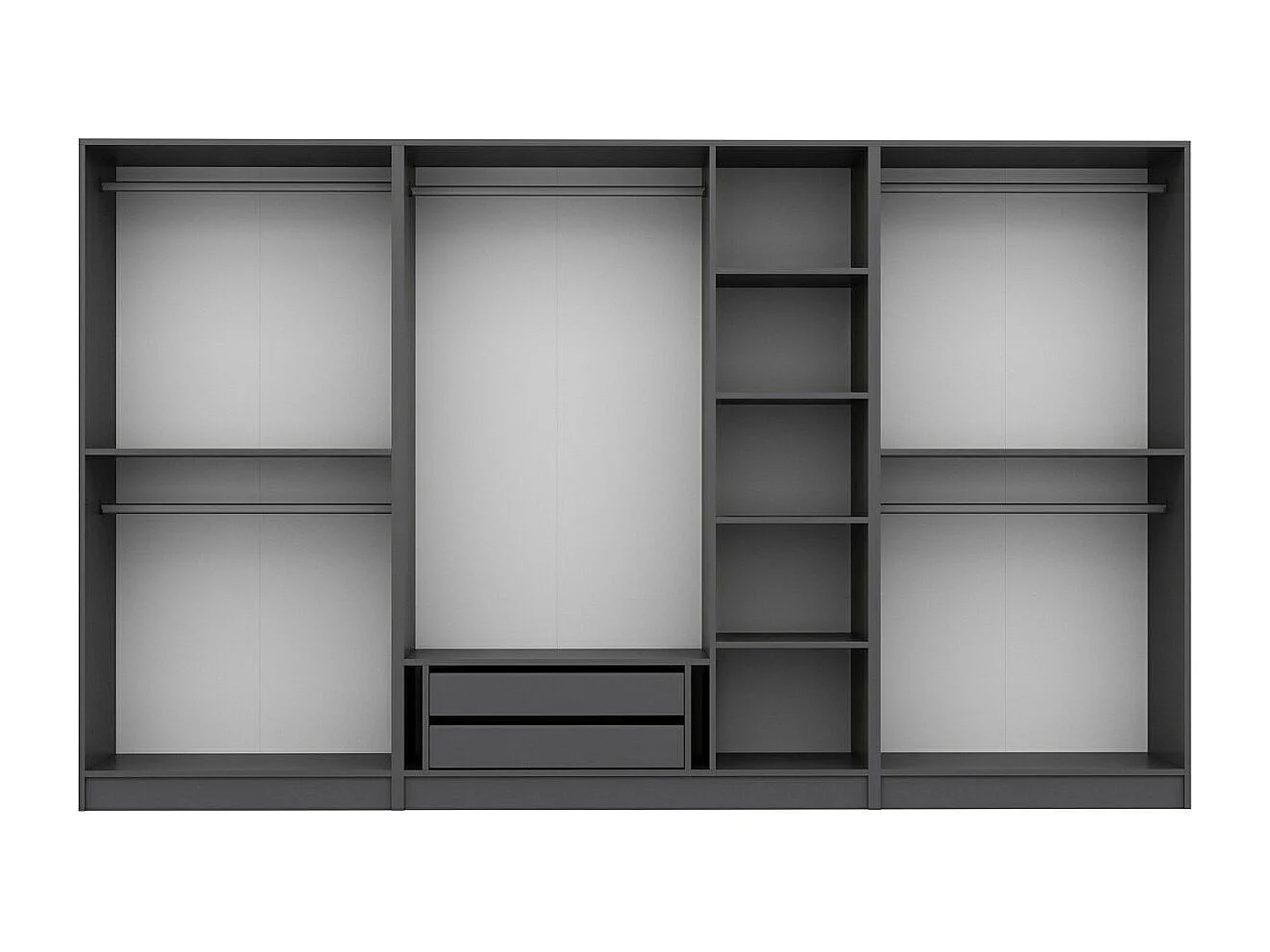 Armoire ouverte Antipax L315xH190cm 5 tringles et 2 tiroirs Anthracite