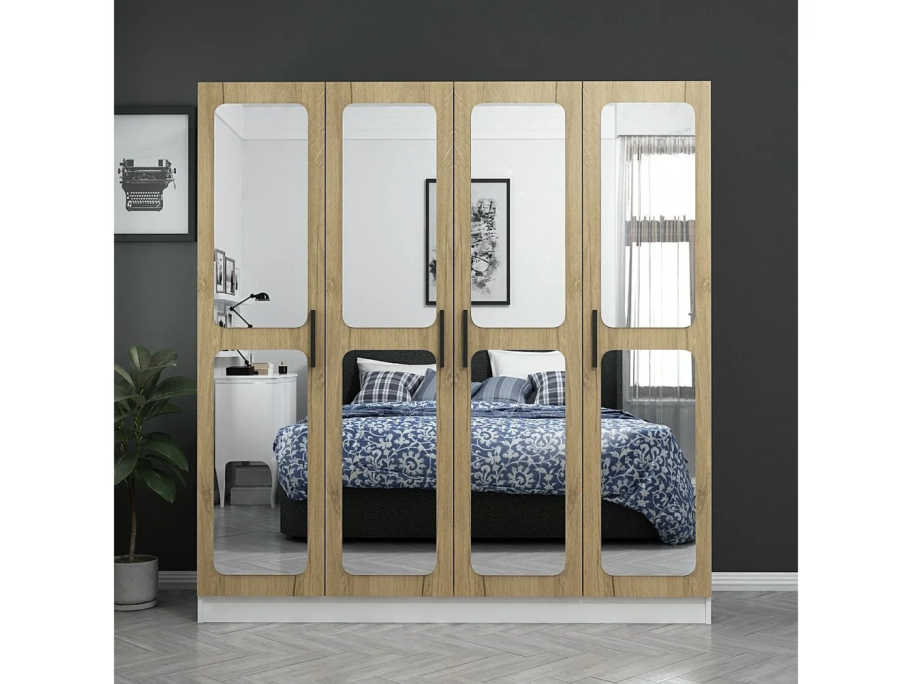 Armario Kale-3869 blanco color nogal 180x210x52 cm