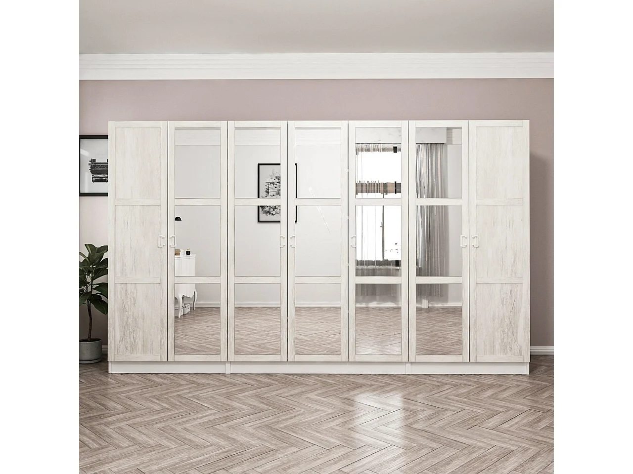 Armoire 7 portes et 15 miroirs modèle 2 Parai L315xH190cm Blanc