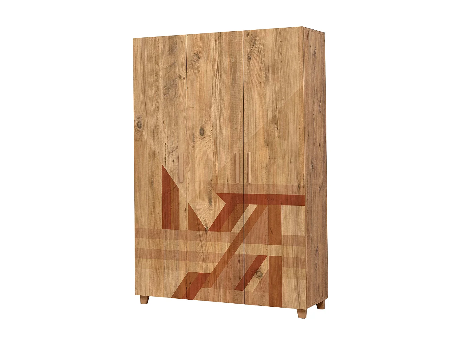 Armoire 3 portes Perth L120cm Bois clair Motif Géométrique Marron