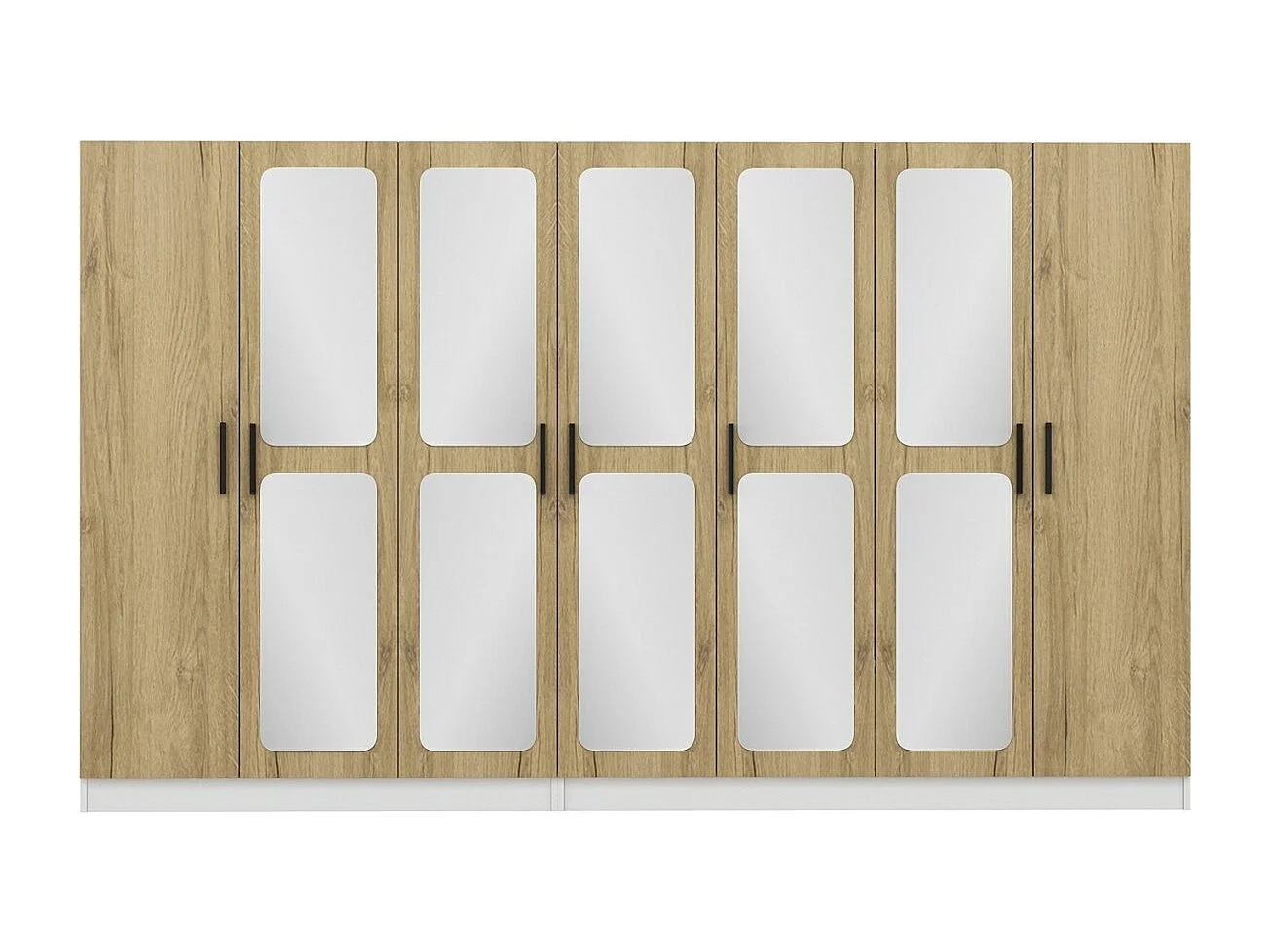 Armoire 7 portes et 10 miroirs modèle 2 Bangka L315xH190cm Bois clair et Blanc