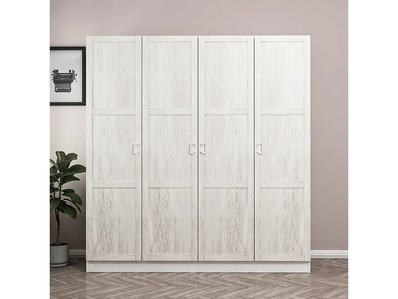 Guardaroba Kailua P113, Rovere sbiancato, 190x180x52cm, Porte guardaroba: Con cerniere