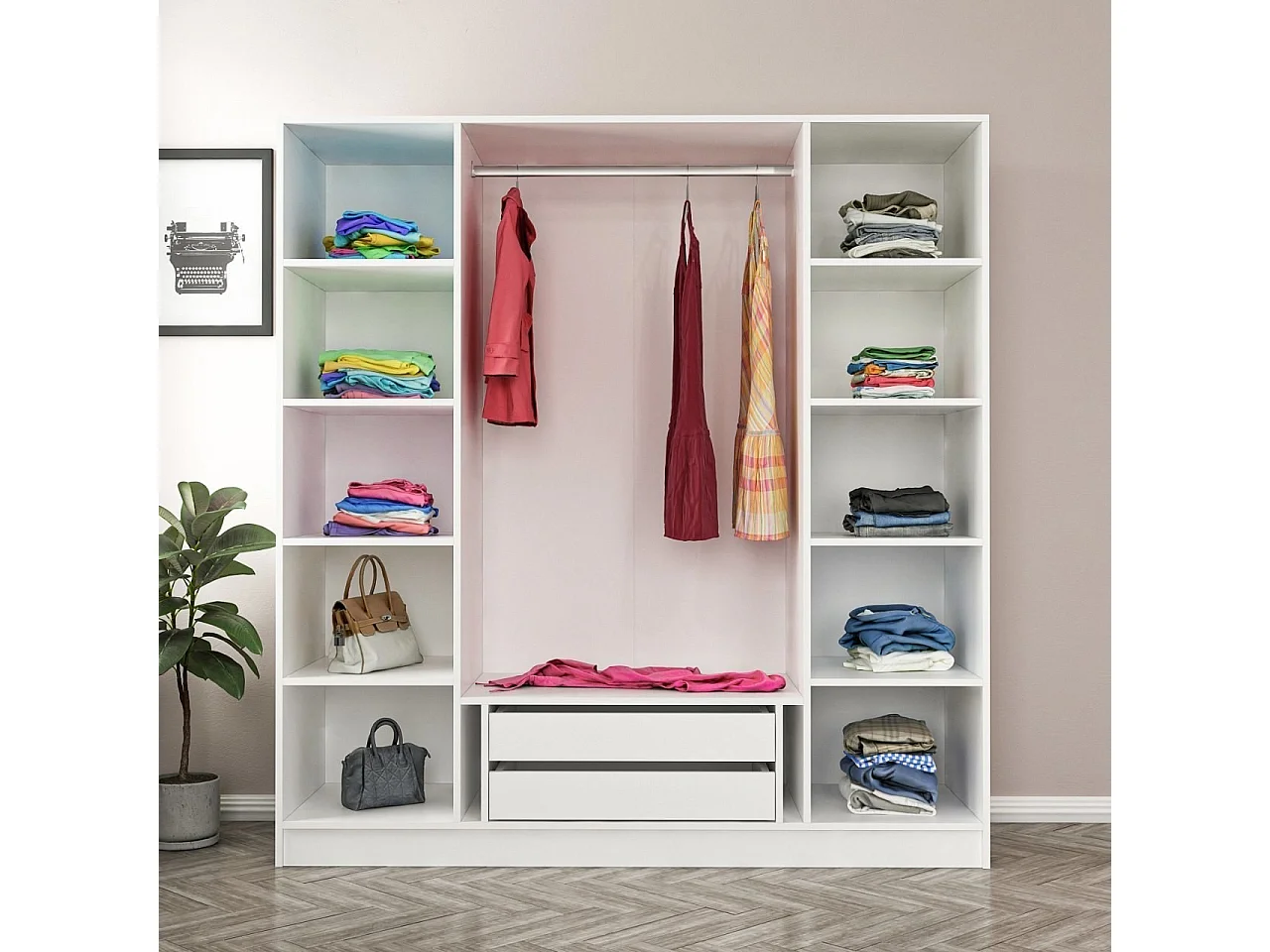 Guardaroba Kailua P113, Rovere sbiancato, 190x180x52cm, Porte guardaroba: Con cerniere